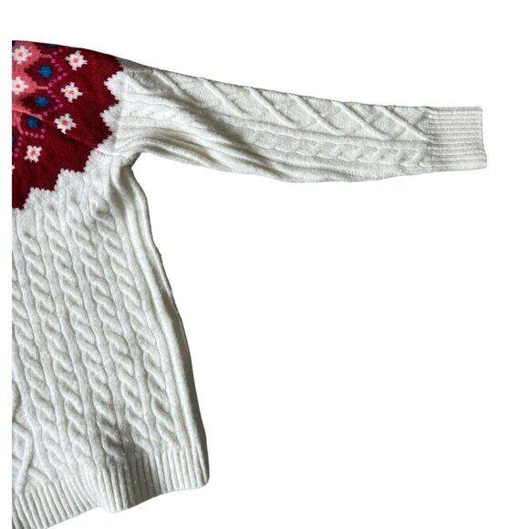 Loft Womens Fair Isle Cable Knit Sweater M White Red Warm Cozy WInter - Picture 4 of 7